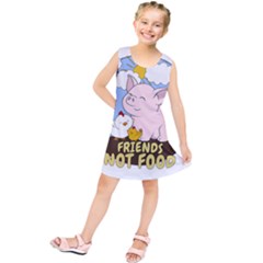 Friends Not Food - Cute Pig And Chicken Kids  Tunic Dress by Valentinaart