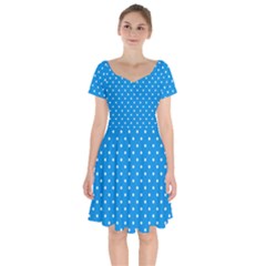 Blue Polka Dots Short Sleeve Bardot Dress by jumpercat