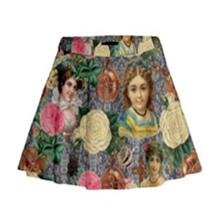 Damask Religious Victorian Grey Mini Flare Skirt by snowwhitegirl