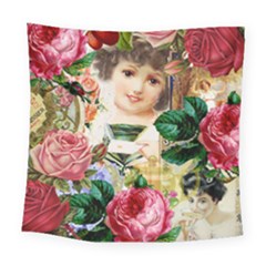 Little Girl Victorian Collage Square Tapestry (large)
