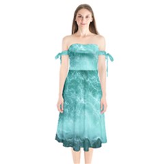 Green Ocean Splash Shoulder Tie Bardot Midi Dress by snowwhitegirl