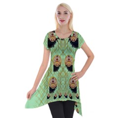 Lady Panda With Hat And Bat In The Sunshine Short Sleeve Side Drop Tunic by pepitasart