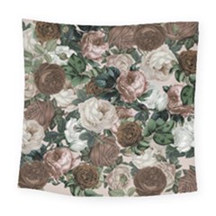 Rose Bushes Brown Square Tapestry (large)