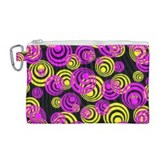 Neon Yellow And Hot Pink Circles Canvas Cosmetic Bag (large) by PodArtist