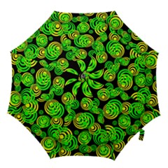 Neon Yellow And Green Circles On Black Hook Handle Umbrellas (small) by PodArtist