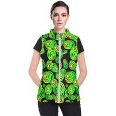 Neon Yellow And Green Circles On Black Women s Puffer Vest by PodArtist