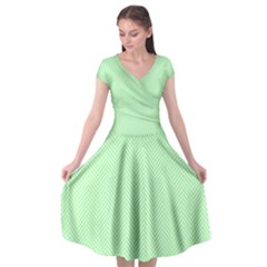    Classic Mint Green & White Herringbone Pattern Cap Sleeve Wrap Front Dress