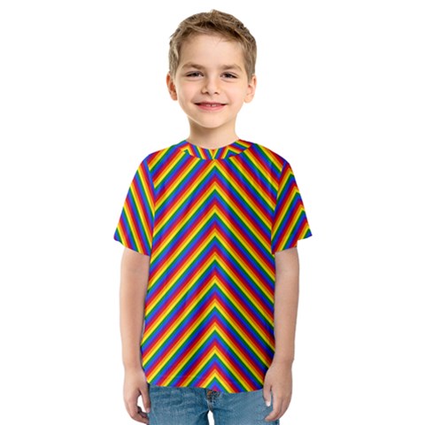 Gay Pride Flag Rainbow Chevron Stripe Kids  Sport Mesh Tee by PodArtist