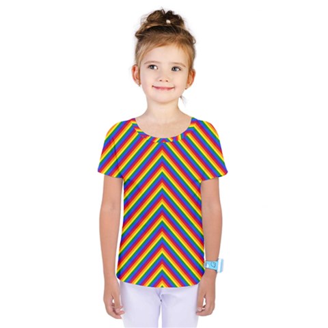 Gay Pride Flag Rainbow Chevron Stripe Kids  One Piece Tee by PodArtist