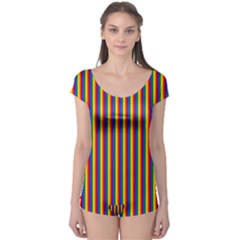 Vertical Gay Pride Rainbow Flag Pin Stripes Boyleg Leotard  by PodArtist
