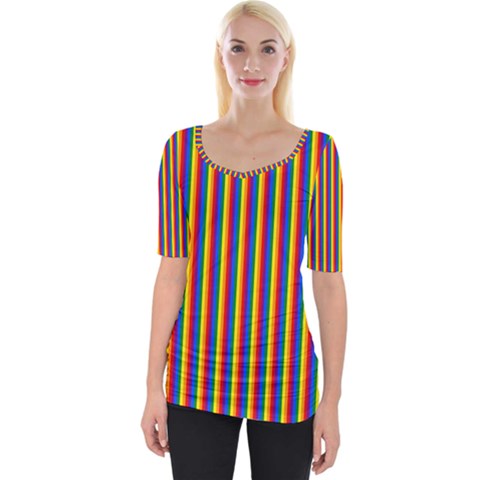 Vertical Gay Pride Rainbow Flag Pin Stripes Wide Neckline Tee by PodArtist