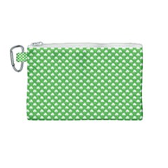 White Heart-shaped Clover On Green St  Patrick s Day Canvas Cosmetic Bag (medium) by PodArtist