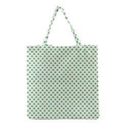 Green Heart-shaped Clover On White St  Patrick s Day Grocery Tote Bag by PodArtist