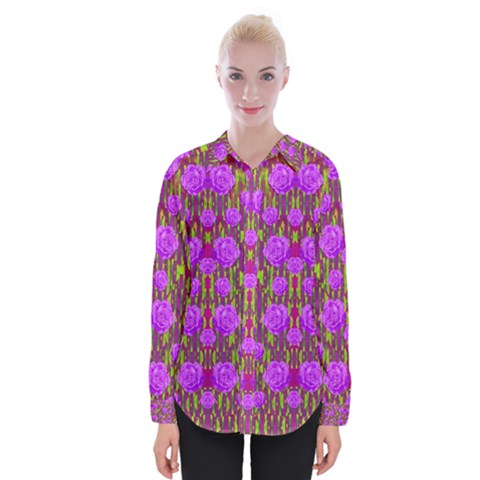 Roses Dancing On A Tulip Field Of Festive Colors Womens Long Sleeve Shirt by pepitasart