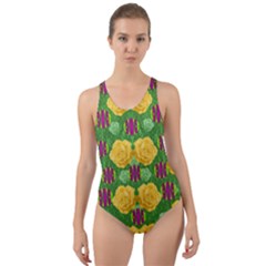 Roses Dancing On  Tulip Fields Forever Cut-out Back One Piece Swimsuit by pepitasart