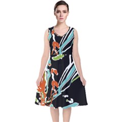 Multicolor Abstract Design V-neck Midi Sleeveless Dress  by dflcprints