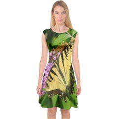 Yellow Butterfly On A Flower Capsleeve Midi Dress by all7sins