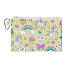 Cute Unicorn Pattern Canvas Cosmetic Bag (large) by Valentinaart