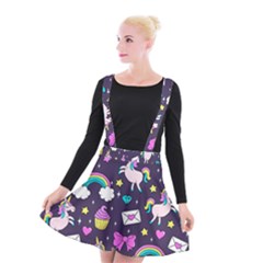 Cute Unicorn Pattern Suspender Skater Skirt by Valentinaart
