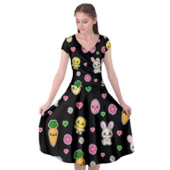 Easter Kawaii Pattern Cap Sleeve Wrap Front Dress by Valentinaart