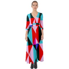 Geometric Pattern Design Angles Button Up Boho Maxi Dress by Nexatart