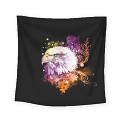 Awesome Eagle With Flowers Square Tapestry (small) by FantasyWorld7