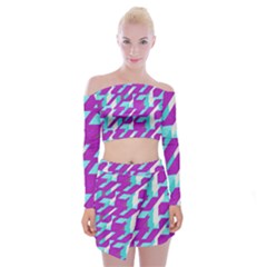 Fabric Textile Texture Purple Aqua Off Shoulder Top With Mini Skirt Set by Nexatart