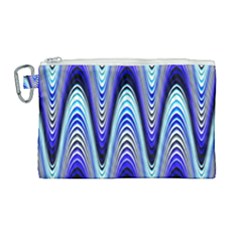 Waves Wavy Blue Pale Cobalt Navy Canvas Cosmetic Bag (large) by Nexatart
