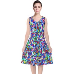 Pattern-10 V-neck Midi Sleeveless Dress 