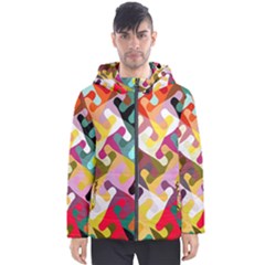 Colorful Shapes                               Men s Hooded Puffer Jacket by LalyLauraFLM