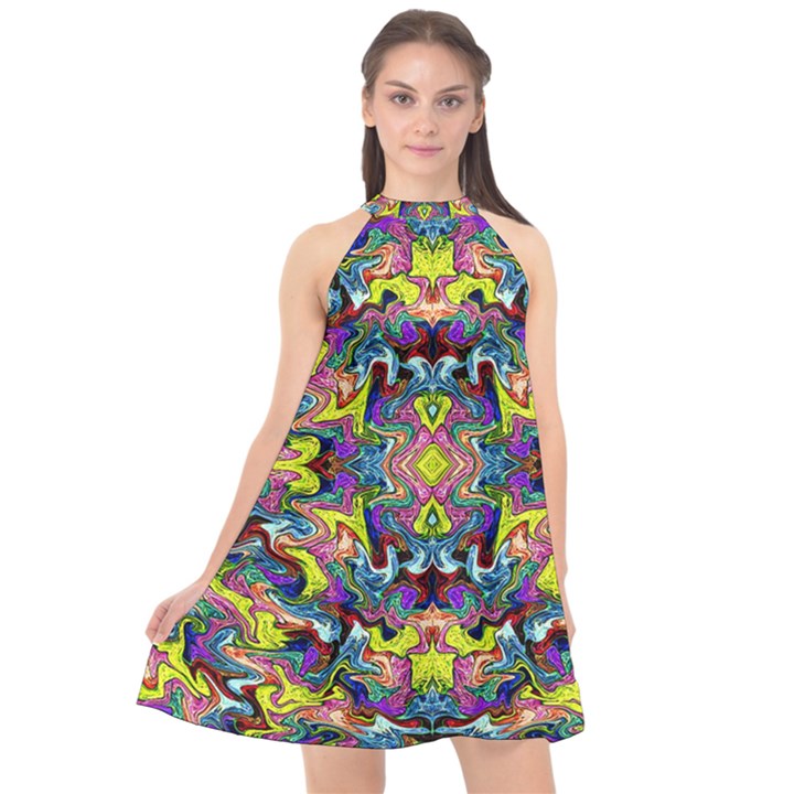Pattern-12 Halter Neckline Chiffon Dress 