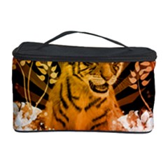 Cute Little Tiger With Flowers Cosmetic Storage Case by FantasyWorld7