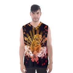 Cute Little Tiger With Flowers Men s Basketball Tank Top by FantasyWorld7