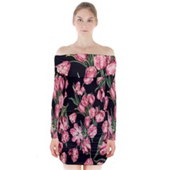 Pink Tulip Long Sleeve Off Shoulder Dress by CasaDiModa