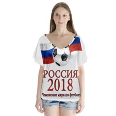 Russia Football World Cup V-neck Flutter Sleeve Top by Valentinaart