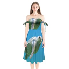 Sea Turtle 2 Shoulder Tie Bardot Midi Dress by trendistuff