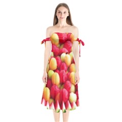 Melon Balls Shoulder Tie Bardot Midi Dress by trendistuff