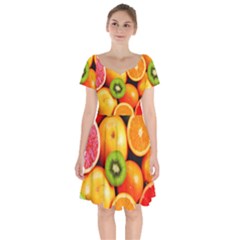 Mixed Fruit 1 Short Sleeve Bardot Dress by trendistuff