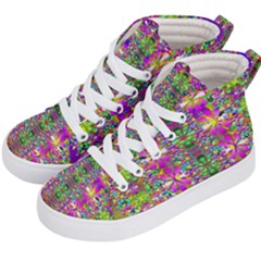 Flower Wall With Wonderful Colors And Bloom Kid s Hi-top Skate Sneakers by pepitasart