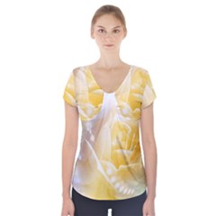 Beautiful Yellow Rose Short Sleeve Front Detail Top by FantasyWorld7