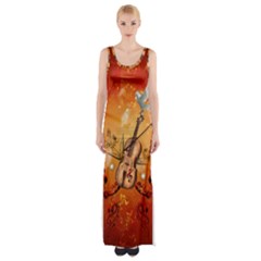 Violin With Violin Bow And Dove Maxi Thigh Split Dress by FantasyWorld7
