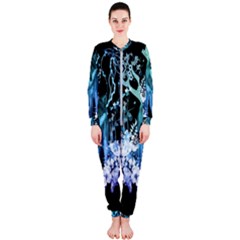 Amazing Wolf With Flowers, Blue Colors Onepiece Jumpsuit (ladies)  by FantasyWorld7