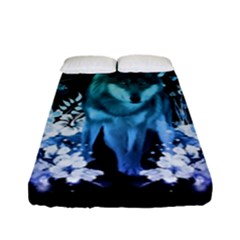 Amazing Wolf With Flowers, Blue Colors Fitted Sheet (full/ Double Size) by FantasyWorld7