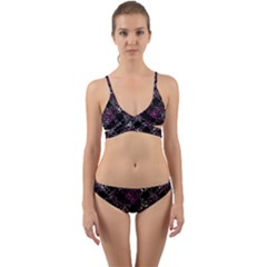 Dark Intersecting Lace Pattern Wrap Around Bikini Set by dflcprints