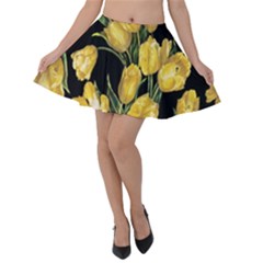 Yellow Tulip Print Velvet Skater Skirt by CasaDiModa