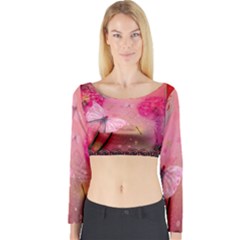 Wonderful Butterflies With Dragonfly Long Sleeve Crop Top by FantasyWorld7