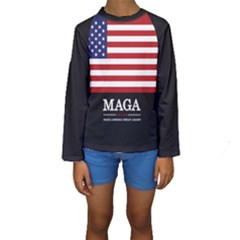 Maga Make America Great Again With Us Flag On Black Kids  Long Sleeve Swimwear by snek