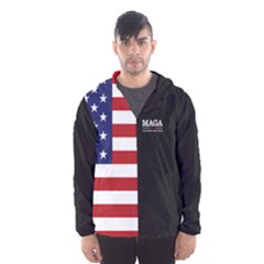 Maga Make America Great Again With Us Flag On Black Hooded Wind Breaker (men) by snek