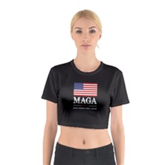 Maga Make America Great Again With Us Flag On Black Cotton Crop Top by snek