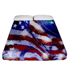 American Flag Red White Blue Fireworks Stars Independence Day Fitted Sheet (queen Size) by Sapixe